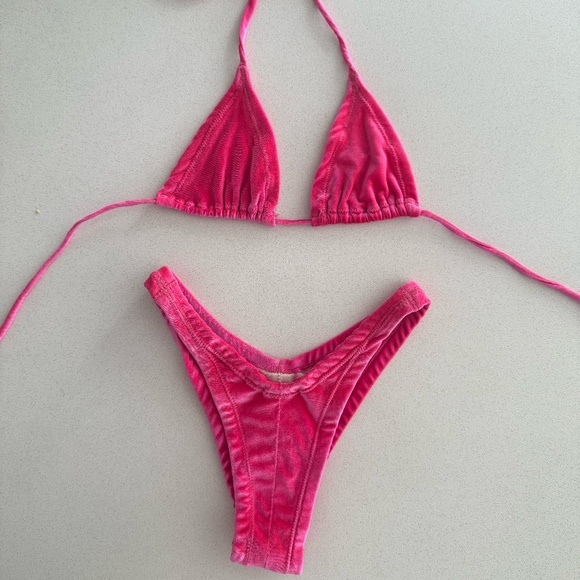 Pink Velvet Thick Material Tie String Bikini High Waist Size S/M Stardust Swim - Picture 1 of 5